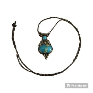 Navajo Artisan RB Sterling Turquoise Pendant Chain Necklace